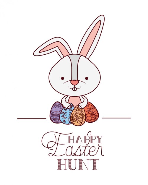 Happy easter hunt label with rabbit icon