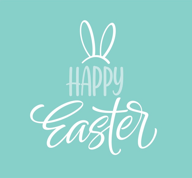 Vector happy easter icon symbol. handwriting lettering with rabbit ears. vector illustration eps10