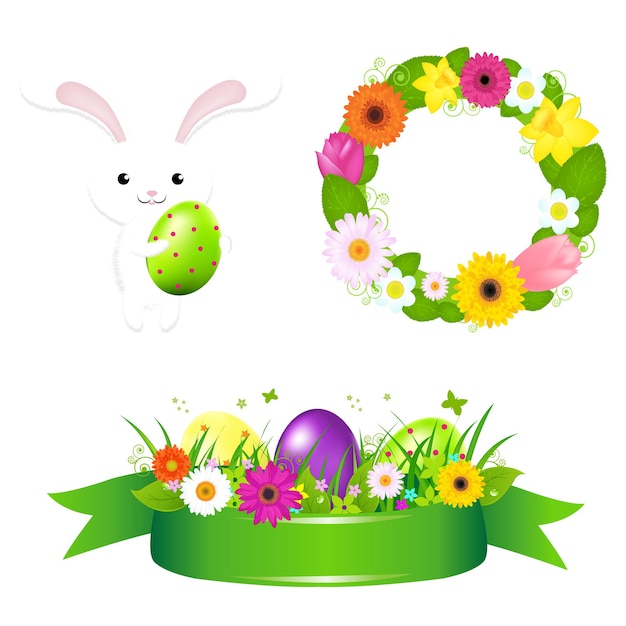 Happy Easter Icons, Isolated On White Background, 