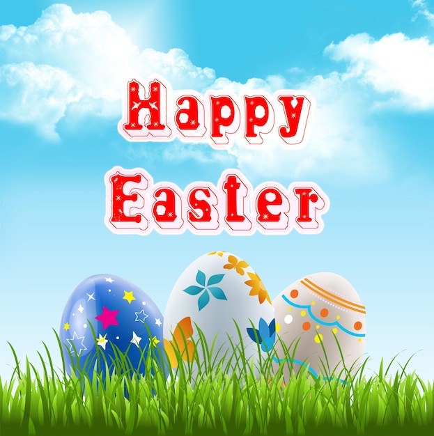 happy easter illustration with colorful painted egg and letter