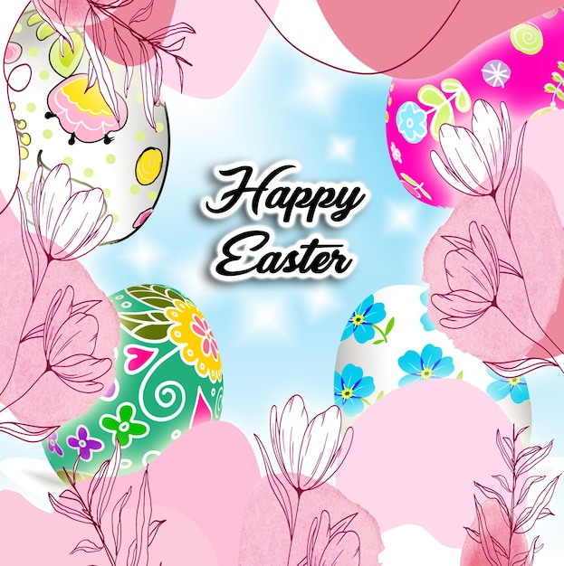 happy easter illustration with colorful painted egg and letter