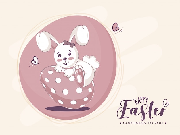 Happy Easter Illustration with Cute Bunny Holding an Egg.