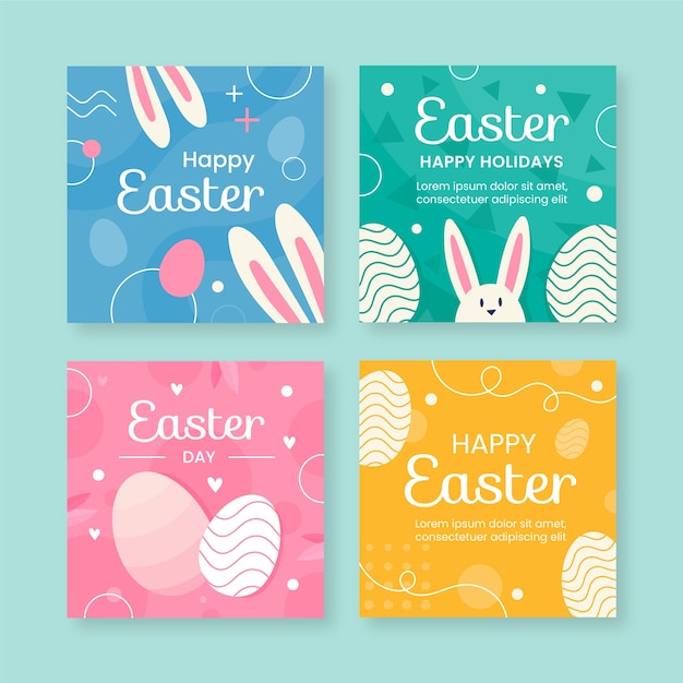 Vector happy easter instagram post collection