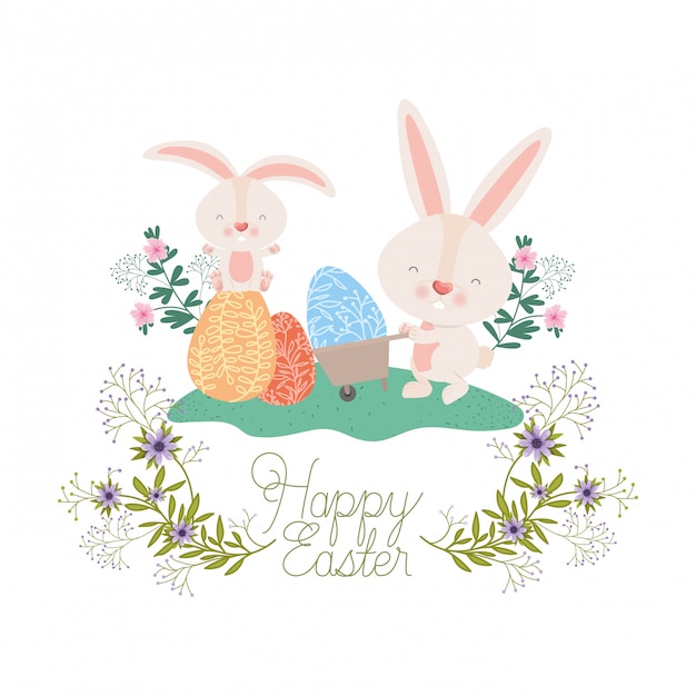 Счастливой Пасхи этикетка с иконой яйца и цветы
