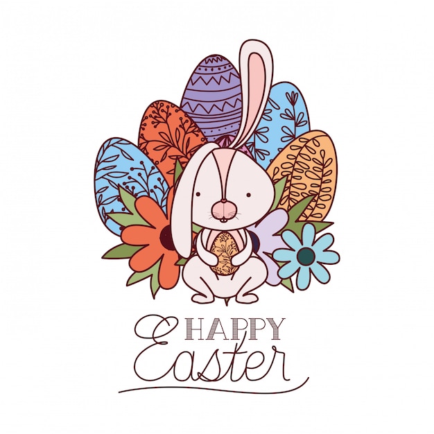 Happy easter label with egg isolated icon