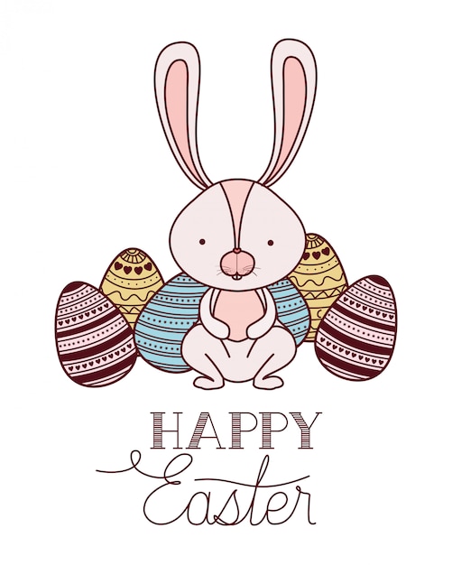 Happy easter label with egg isolated icon