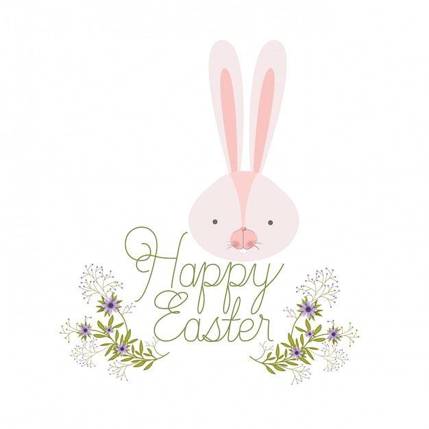 Happy easter label with rabbit head isolated icon