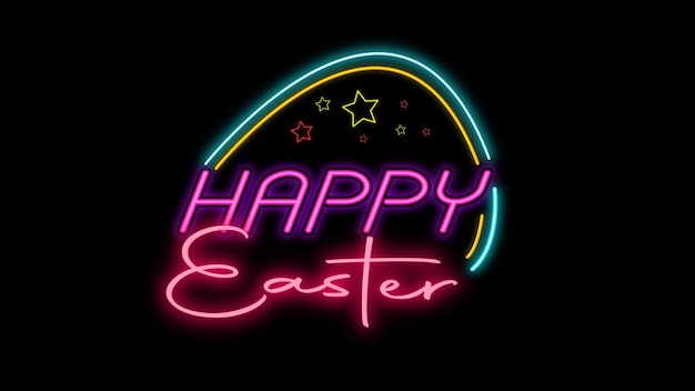 Happy Easter Lettering Neon Sign Style