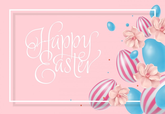 Happy Easter lettering with creative eggs