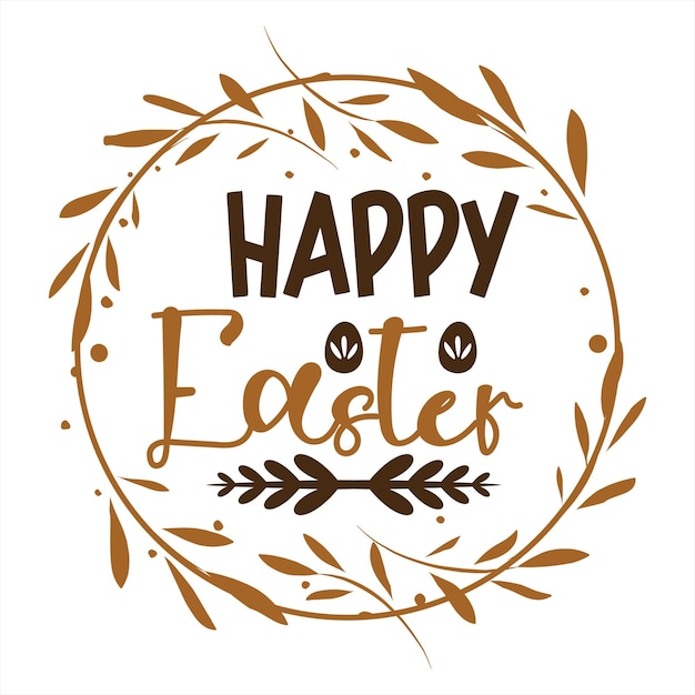 Vector a happy easter logo with a circle of flowers and a happy easter message.