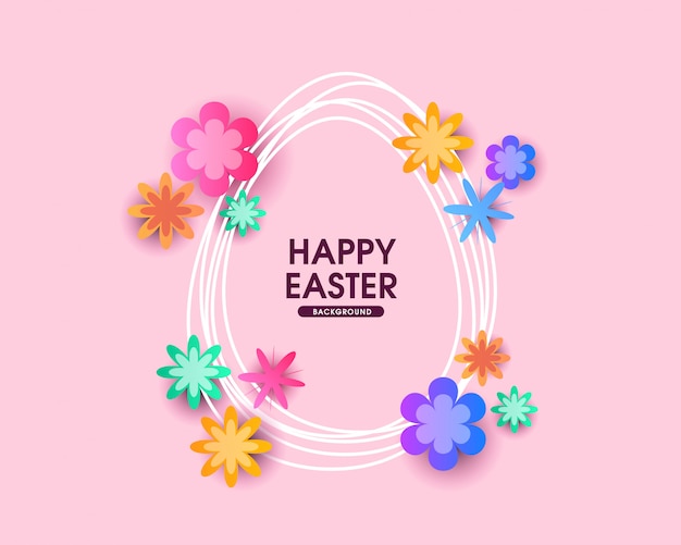 Vector happy easter minimale achtergrondontwerp met papieren bloemen