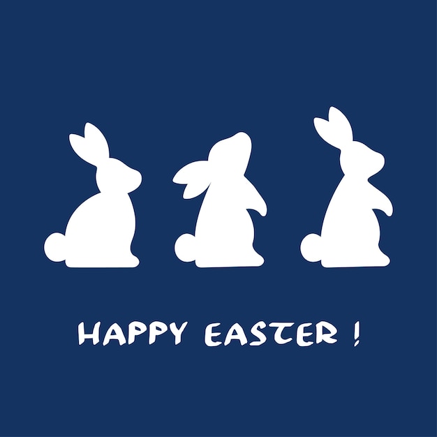 Vector happy easter minimalism holiday card with bunnies silhouette on blue background