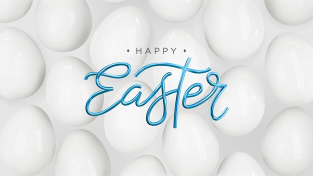 Happy Easter Minimalistic 3d background with white eggs