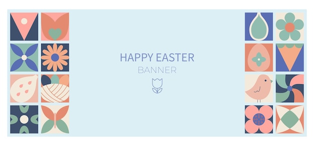 Happy Easter modern abstract geometric poster banner Easter template for social media post