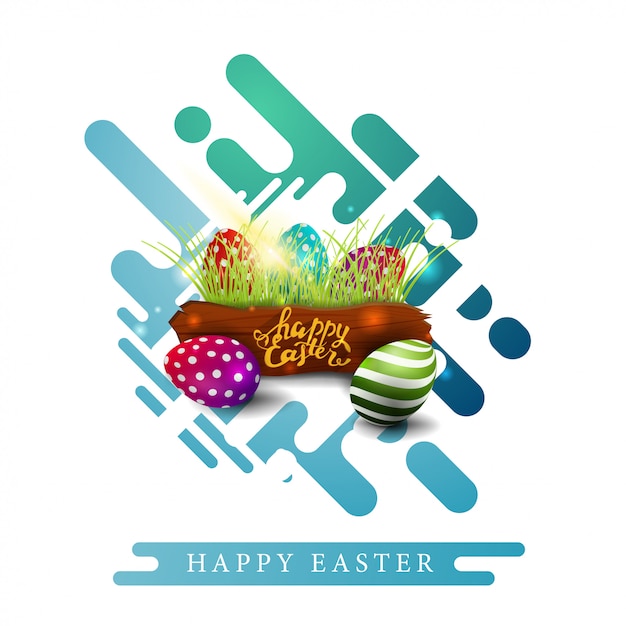 Happy Easter, modern blue template greeting postcard with geometric motion shapes