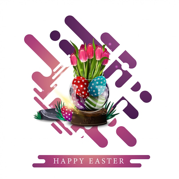 Happy Easter, modern white template greeting postcard 