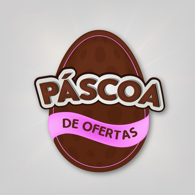 Offerta di buona pasqua con coniglietto di uova di cioccolato rosa e nastro in brasile composizione vettore premium