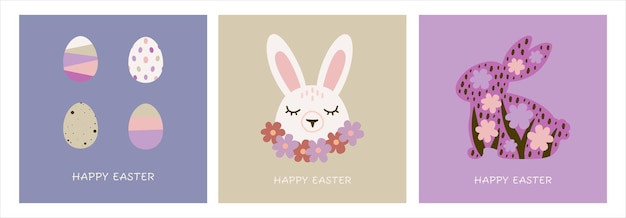 Happy easter patterns современный геометрический абстрактный стиль набор векторных пасхальных иллюстраций кролик