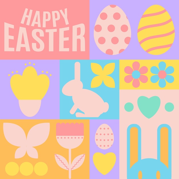 Happy Easter Patterns Moderne geometrische abstracte stijl paaseieren konijn bloemen