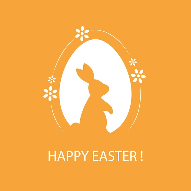 Happy easter Postcard in a minimalist design in orange background Rabbit and egg silhouette