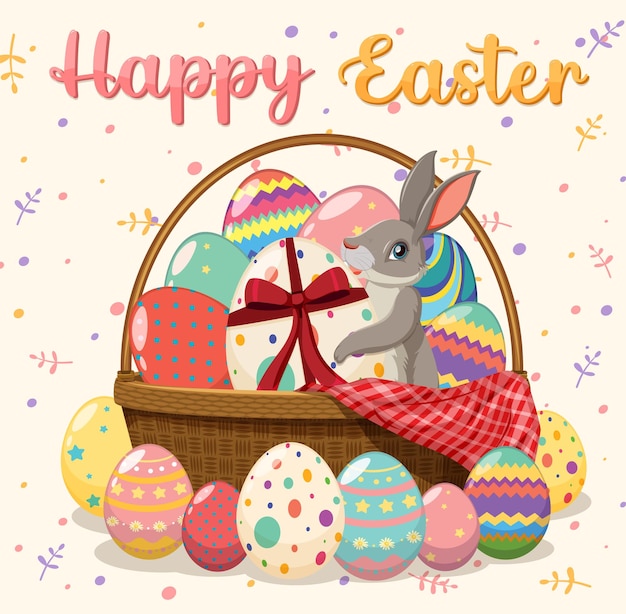 Happy Easter poster design with bunny and eggs