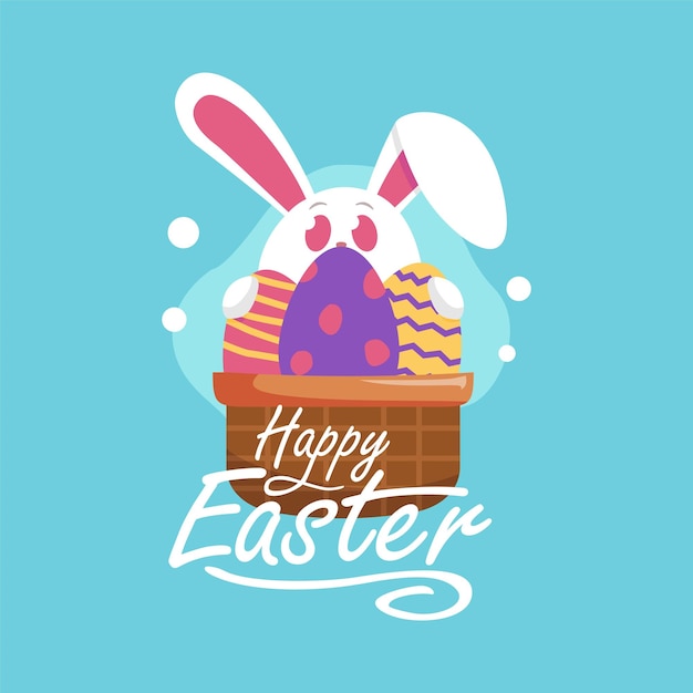 Счастливой пасхи дизайн плаката с пасхальным кроликом и иллюстрацией пасхального яйца