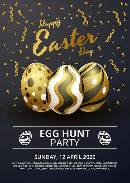 Vector happy easter poster template with golden easter eggs