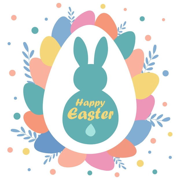 Happy Easter poster with hare and eggs vector illustration