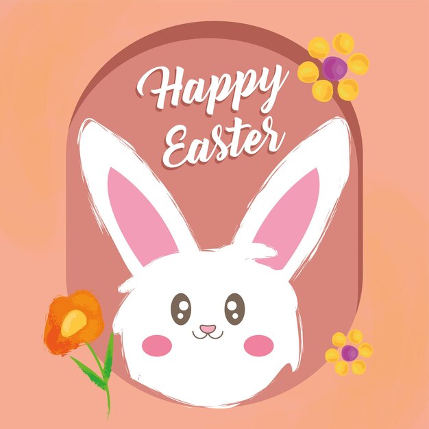 Happy easter poster with rabbit and flowers Vector