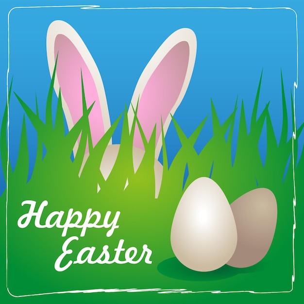 Vector happy easter rabbit and eggs in the grass