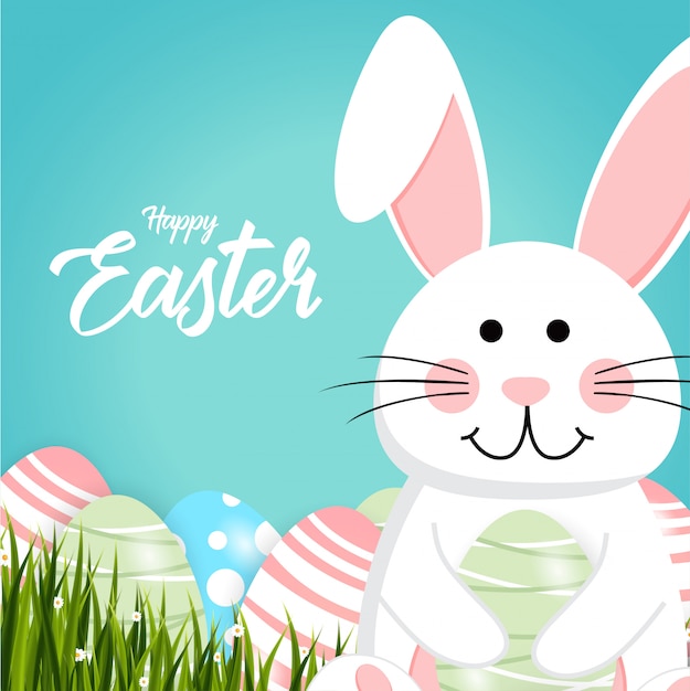 Happy easter rabbit white cute bunny