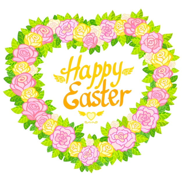 Vector happy easter roses wreath