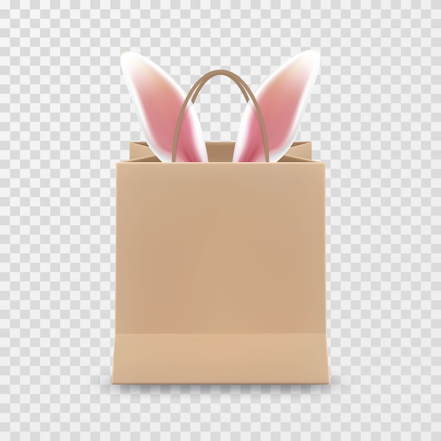 Buona pasqua in vendita. shopping bag in carta realistica con manici isolati su sfondo trasparente.