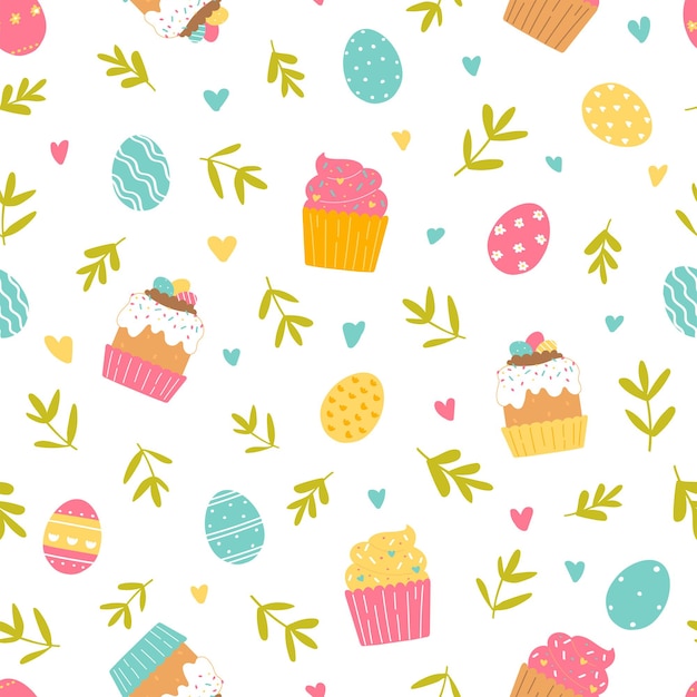 Happy easter seamless pattern on white background vector illustration flat style