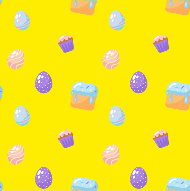 Happy easter seamless pattern with eggs and cake