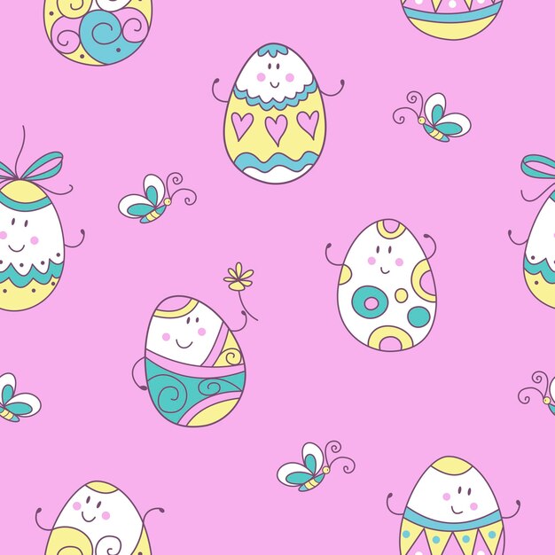 Happy Easter Seamless pattern with funny painted Easter eggs For printing on fabric paper For packing gifts for Easter