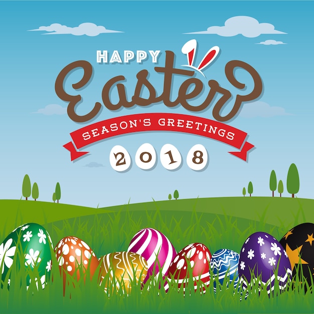 Вектор Поздравительная открытка с праздником пасхи 2018 года.