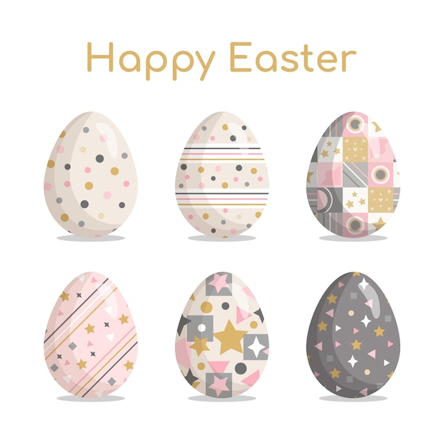 Happy easter set of easter eggs with cute patterns textures and festive decorations