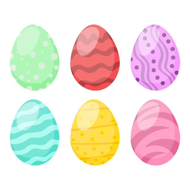 Христос воскрес. Набор пасхальных яиц с различной текстурой на белом фоне. Весенний праздник.