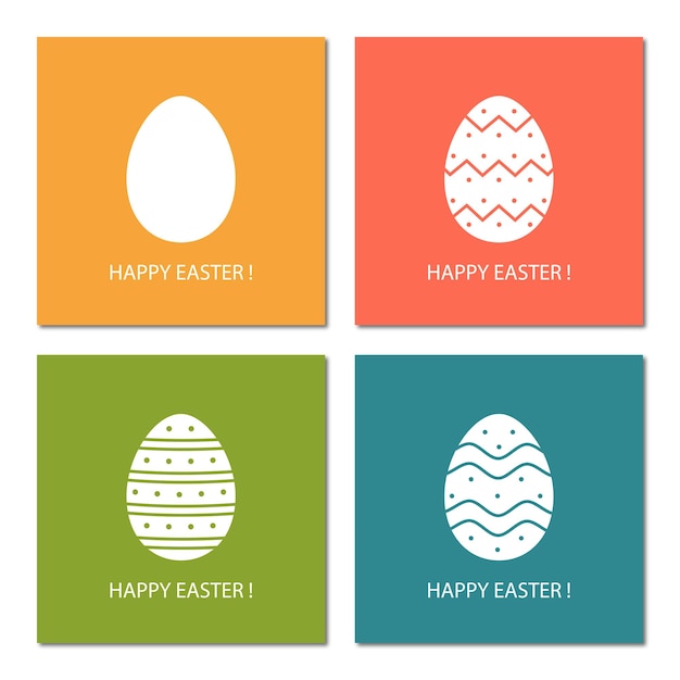 낙서 선 스타일의 장식된 계란 미니멀리즘 디자인이 있는 인사말 카드의 행복한 부활절 세트