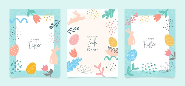 Happy Easter Set of posters greeting cards Modern abstract minimalist vector design with eggs bunny