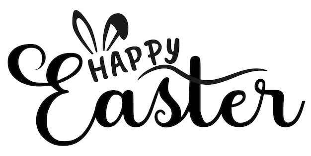 Happy easter sign with bunny ears on white background