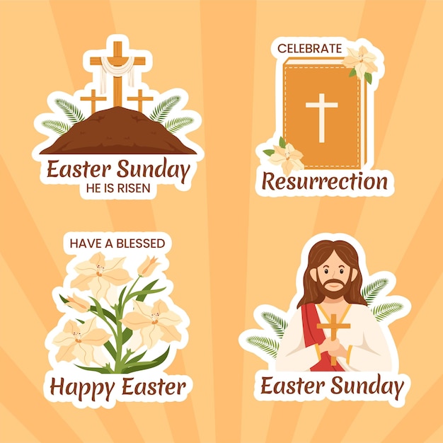 Happy Easter Sunday Day Label Flat Cartoon Hand Drawn Templates Background Illustration
