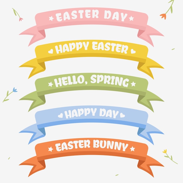 Happy easter tags cute spring cards for posters or banner with yellow blue green pink and orange