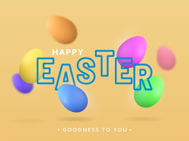 Vettore testo di pasqua felice con uova colorate decorate