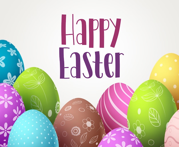 Vector happy easter vector background design with colorful eggs and white space for text