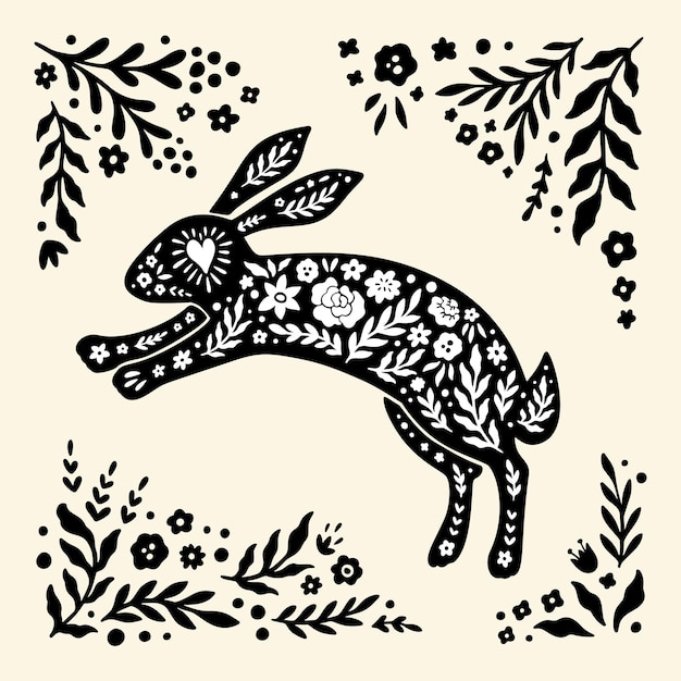Vettore felice sfondo vettoriale di pasqua con biglietto di auguri primaverile di coniglio con coniglietto floreale e scritta vect