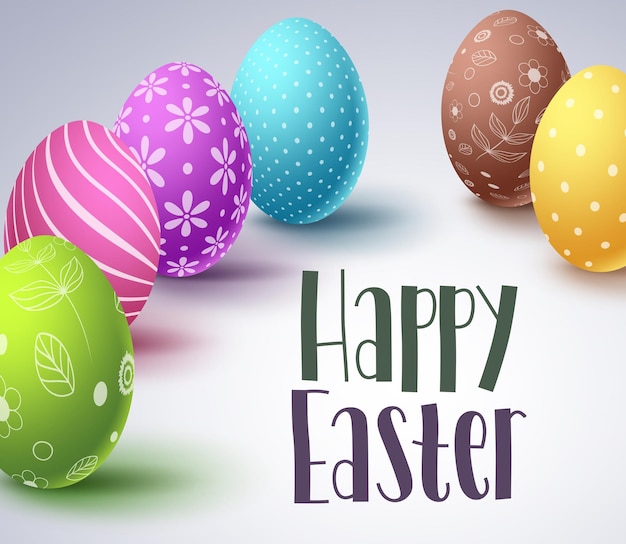 Vector happy easter vector banner design with colorful eggs elements and greeting text in white background