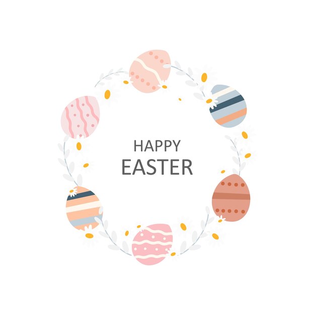 Vector happy easter vector card cute egg and flower frame easter illustration for card greeting banner template