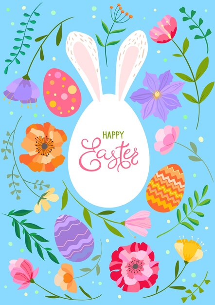 Vector happy easter vector illustration on blue background